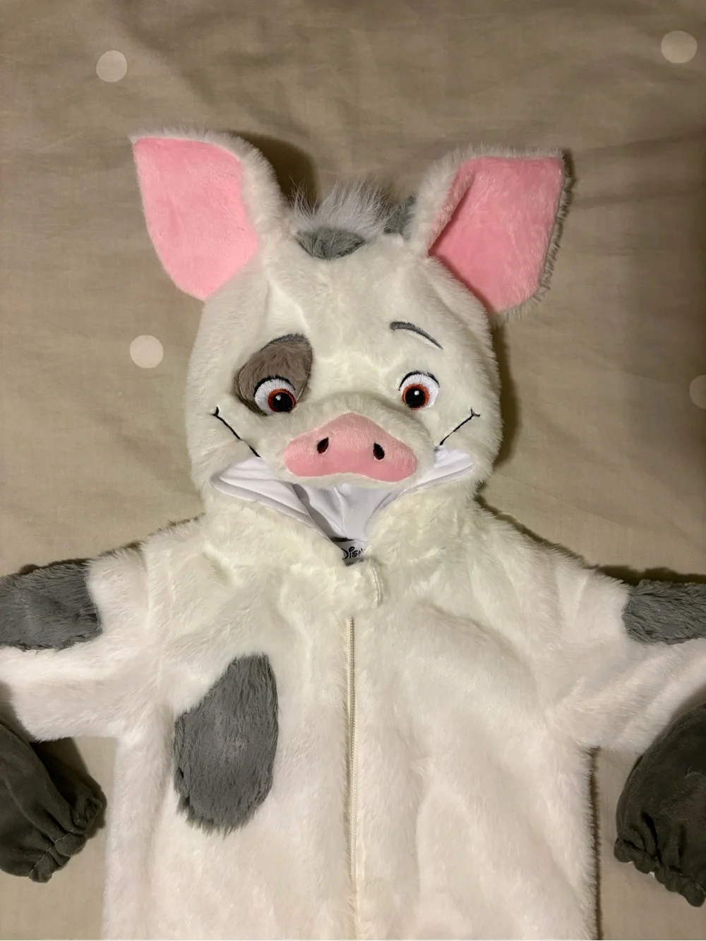 Disney White and Gray Pig Plush Hooded One-Piece Footie